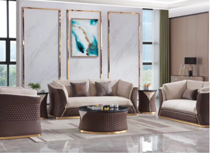 Sofasut 3+2+1 Sëtz Ledersofa Canapé Dekor Wunnlandschaft Garnitur