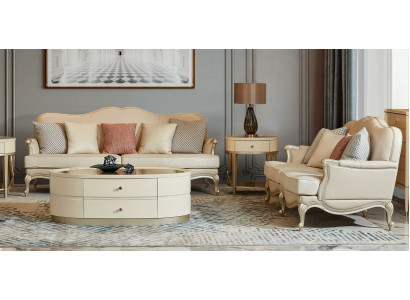 Canapé-Set 3-2-Sëtzer Design Sofa Polster Canapéen Couch Massivholz