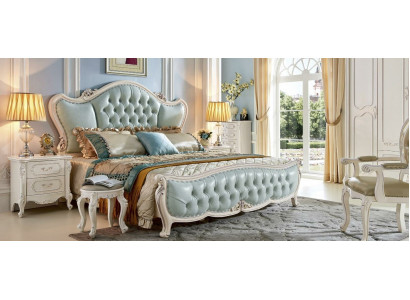 Klassesch Designer Barock Schlofzëmmer Set Bett 2x Nuetsdësch 3 Stéck. Massivholz