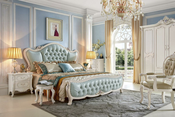 Klassesch Designer Barock Schlofzëmmer Set Bett 2x Nuetsdësch 3 Stéck. Massivholz