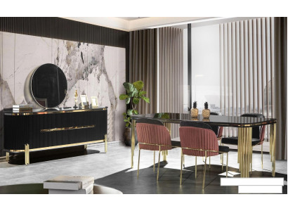 Luxus Iesszëmmer Iess-Sortiment Design Dësch Kommode 4x Still Gruppéierung 6-Deeler Set Nei