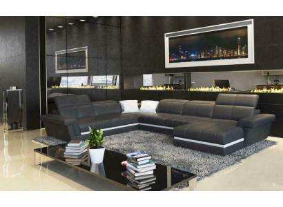 Ledercouch Couch Wohnlandschaft U-Form Design Modern Sofacen Couchen