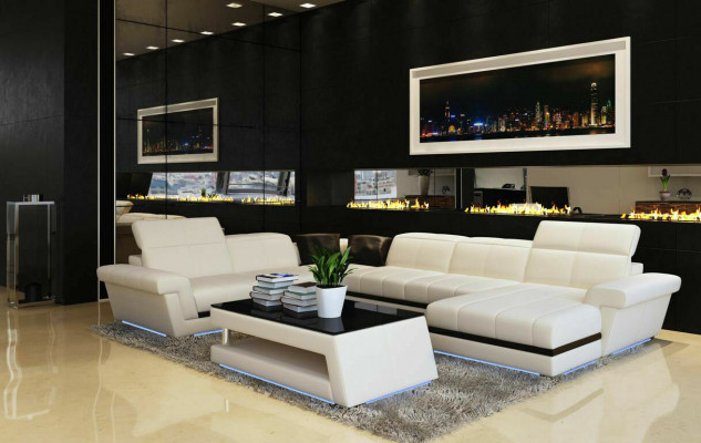 Ledercouch Couch Wohnlandschaft U-Form Design Modern Sofacen Couchen