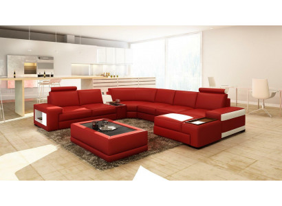 Ledercouch Couch Wunnlandschaft U-Form Design Modern Sofa 5103 Sofas