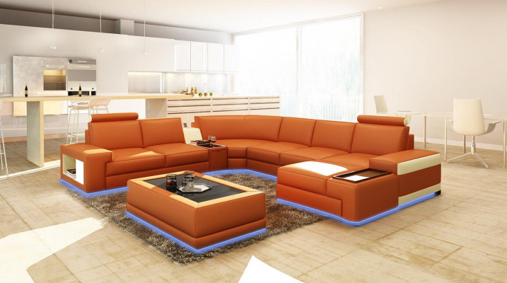 Ledercouch Couch Wunnlandschaft U-Form Design Modern Sofa 5103 Sofas