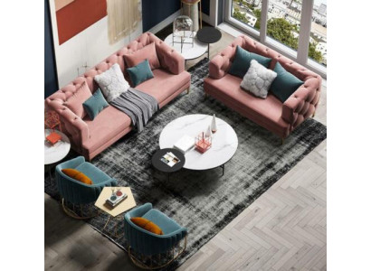 Rosa Chesterfield Wunnlandschaft Designer Canapé Lounge Sofae 3+2 Sëtzer Set
