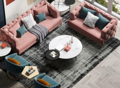 Rosa Chesterfield Wunnlandschaft Designer Canapé Lounge Sofae 3+2 Sëtzer Set