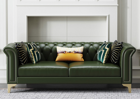 Däischtergréng Chesterfield Sofagarnitur 3+2 Sëtzer Modern Polster Wunnlandschaft Sofas