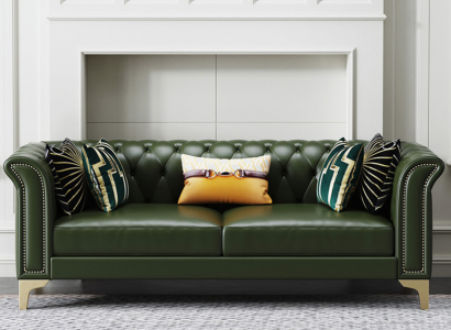 Däischtergréng Chesterfield Sofagarnitur 3+2 Sëtzer Modern Polster Wunnlandschaft Sofas