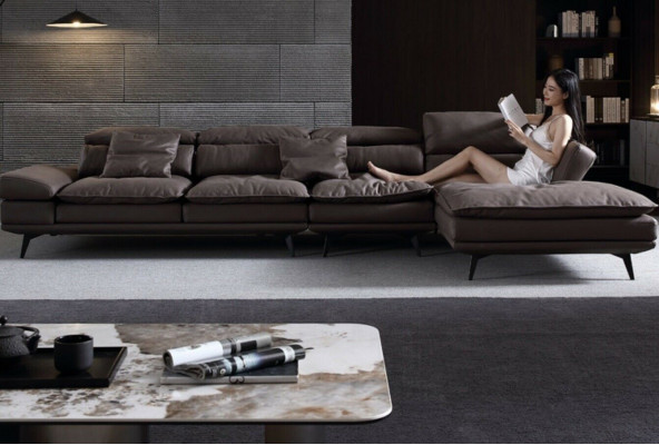 Wunnzëmmer L-Form Modern Braun Design Sofas Nei Ecksofa Polsterung