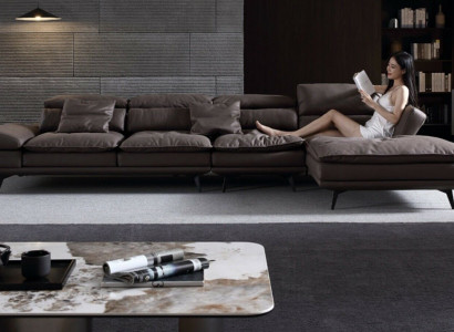 Wunnzëmmer L-Form Modern Braun Design Sofas Nei Ecksofa Polsterung