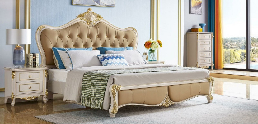 Design 3-Stéck Bett 2x Nuetsdësch Better Schlofzëmmer Klassesch Set Massivholz