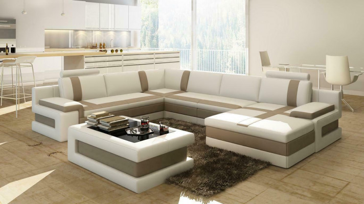 Ledercouch Sofa Wunnlandschaft U-Form Design Modern Sofa Ecksofaen