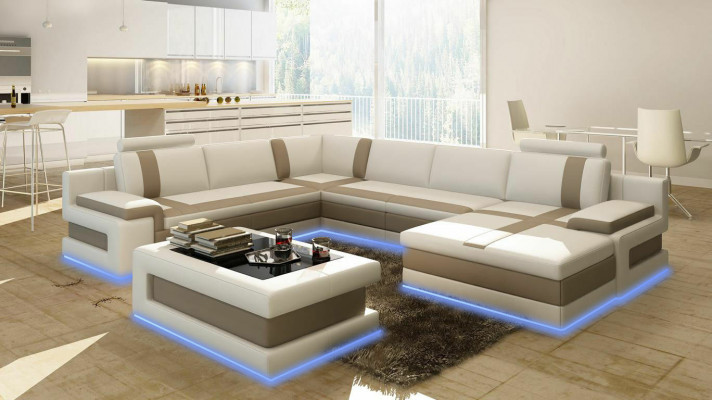 Ledercouch Sofa Wunnlandschaft U-Form Design Modern Sofa Ecksofaen