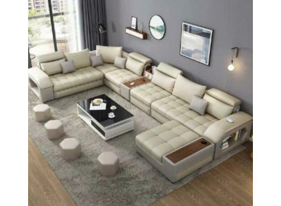 Eckcouch U-Form Sëtz Miwwel Wunnlandschaft Luxus Polster Modern Relax Sofa Canapé
