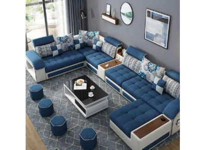 Ecksofa U-Form Polster Modern Relax Sëtz Luxus Miwwel Wunnlandschaft Sofa Couch