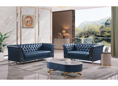 Luxus Chesterfield Sofagarnitur 3+2 Sëtzer Couchtisch Miwwelen Couch