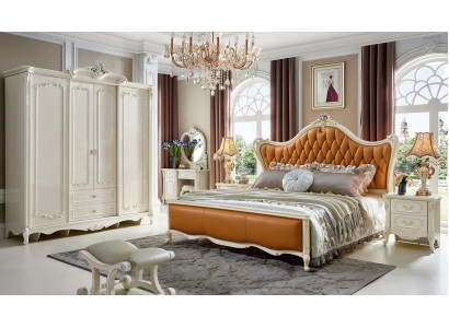 Schlofkummer Set Duebelbett 2x Nuetsdësch Konsole Polster 6 Stéck Massivholz