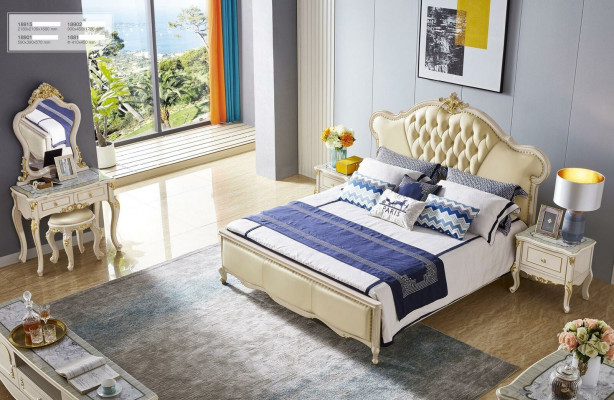 Chesterfield grousst Luxus-Duebelbett Bett Polsterbett Design 180x200 Massivholz