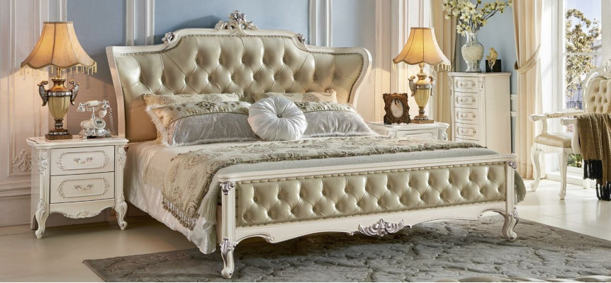 Chesterfield Schlofkummer Sets 6stéck Kinnéklech Barock Miwwelen Bett Massivholz