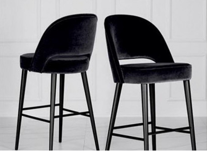 Barhocker Hocker Barstull Stull Modern Polyester Schwaarz Stoff Holz Design Nei