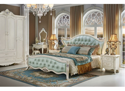 Design Schlofzëmmer Set 6-tlg. Barock Bett Nuetsdësch Schaf Massivholz