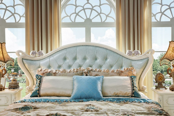Design Schlofzëmmer Set 6-tlg. Barock Bett Nuetsdësch Schaf Massivholz