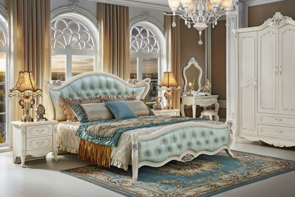 Design Schlofzëmmer Set 6-tlg. Barock Bett Nuetsdësch Schaf Massivholz