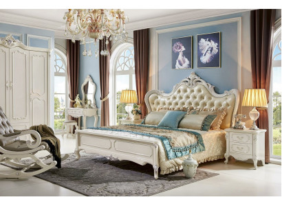 Bett Nuetsdësch Kleederschaf 6 Stéck Schlofzëmmer Set Hocker Barock Massivholz