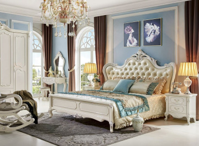Bett Nuetsdësch Kleederschaf 6 Stéck Schlofzëmmer Set Hocker Barock Massivholz
