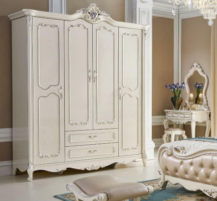 Barock Rokoko Schlofkummersaz Bett Nuetsdësch Kleederschaf 6 Deeler Massivholz