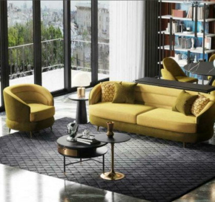 Design Couch Lounge Sofas Samt Sofagarnitur 3+1 Sëtzer Sofa Wunnlandschaft giel