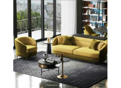 Design Couch Lounge Sofas Samt Sofagarnitur 3+1 Sëtzer Sofa Wunnlandschaft giel