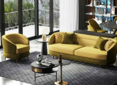 Design Couch Lounge Sofas Samt Sofagarnitur 3+1 Sëtzer Sofa Wunnlandschaft giel