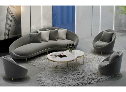 Eckcouch + Fauteuil Wunnlandschaft Relax Sëtz Design Canapé Lounge Canapéen Textil Samt