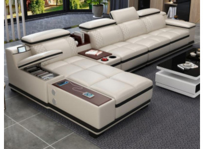 Eckcouch L-Form Wunnlandschaft Eck Polstersofa Sëtz Design Canapé Sofas Wäiss Canapé