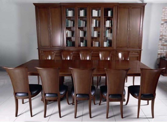 Héichwäertege Konferenztisch Set Dësch 10x Stull Miwwelen Holz Dëscher Büro Luxus