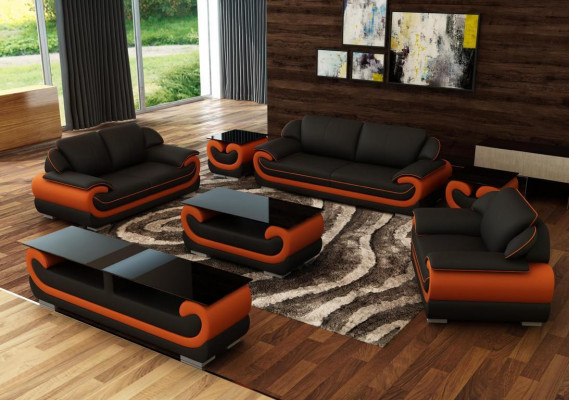 Ledercouch Canapé Wunnlandschaft 3+2 Sëtzer Design Modern Sofa 0615