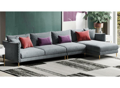 Textil Modern Entspanen Sëtz Luxus Miwwelen Wunnlandschaft Ecksofa L-Form Gepolstert Sofa