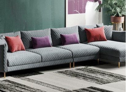 Textil Modern Entspanen Sëtz Luxus Miwwelen Wunnlandschaft Ecksofa L-Form Gepolstert Sofa