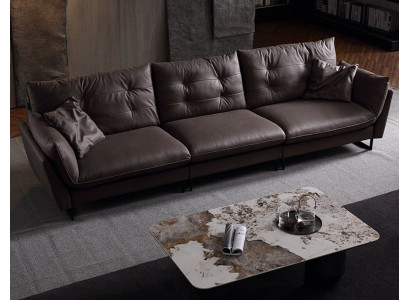 Sofa 4 Sëtz Sofas Luxus Konschtläder grouss Këssen 260cm Designer Miwwelen