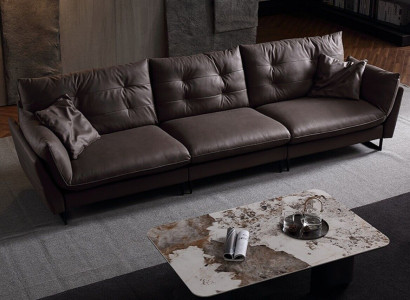 Sofa 4 Sëtz Sofas Luxus Konschtläder grouss Këssen 260cm Designer Miwwelen