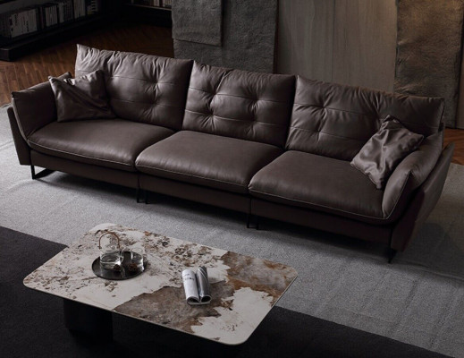 Sofa 4 Sëtz Sofas Luxus Konschtläder grouss Këssen 260cm Designer Miwwelen
