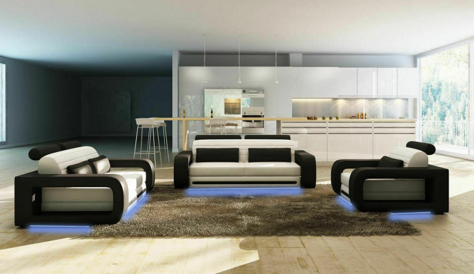 Ledercouch Couch Wunnlandschaft 3+2 Sëtzer Design Modern Sofa Sofagarnitur
