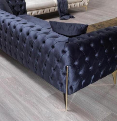 Däisëtzer Sofa Luxus Chesterfield 3 Sëtzer Couches Blo Sofas Samett Nei Couch