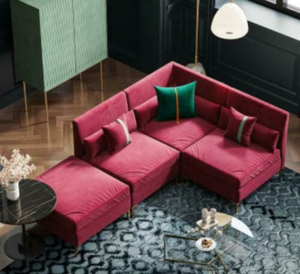 Wunnlandschaft Eckcanapé L-Form Relax Samt Massivholz Sëtz Design Canapé Lounge nei