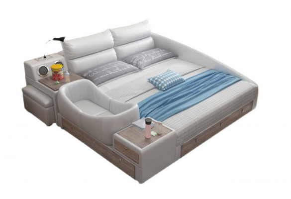 Bett Multifunktioun Regal Schaf USB Opluedstatioun Duebel Lieder Better