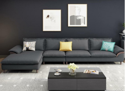 Textil Luxus Ecksofa L-Form Polster Modern Relax Sëtz Miwwelen Wunnlandschaft Eck