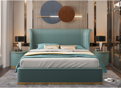 Luxusbett Schlofzëmmer duebel Bett Textil Holz Lieder Gestoppelt Better 180x200 Nei