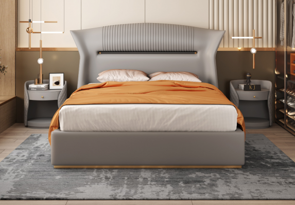 Grau Liederbett Design-Schlofzëmmer Miwwelen Duebelbett Luxus Hotel